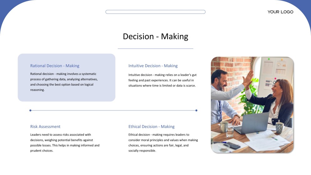 Plantilla de presentación PPT de liderazgo de estilo empresarial profesional azul y blanco