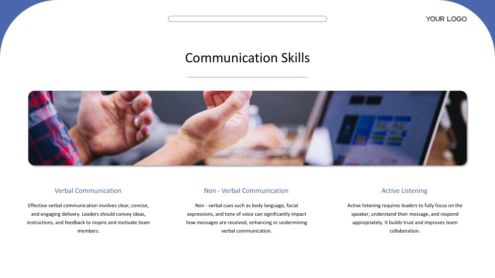 Plantilla de presentación PPT de liderazgo de estilo empresarial profesional azul y blanco