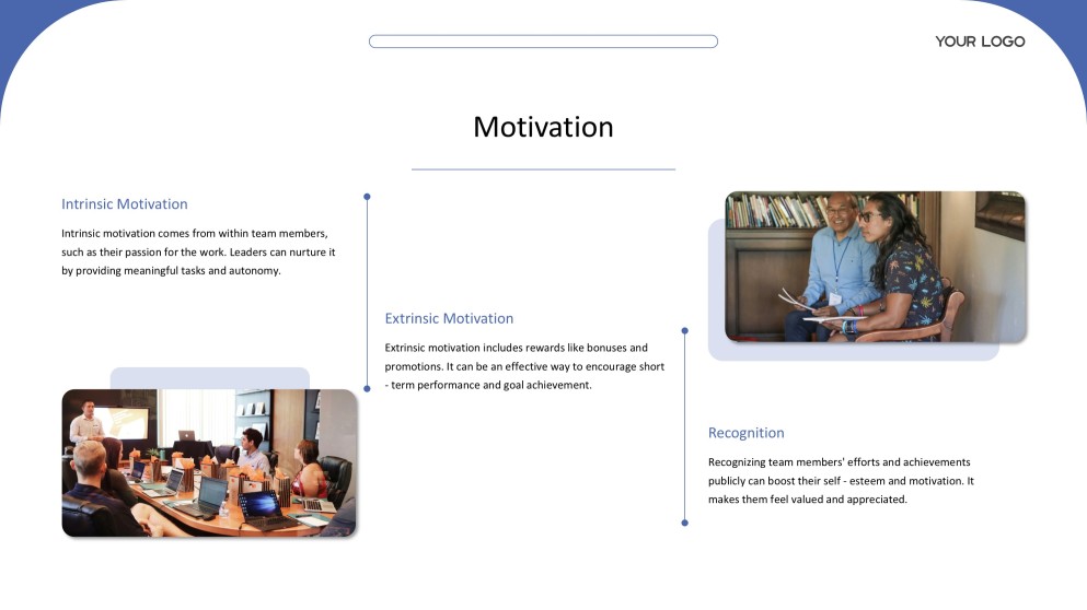 Plantilla de presentación PPT de liderazgo de estilo empresarial profesional azul y blanco