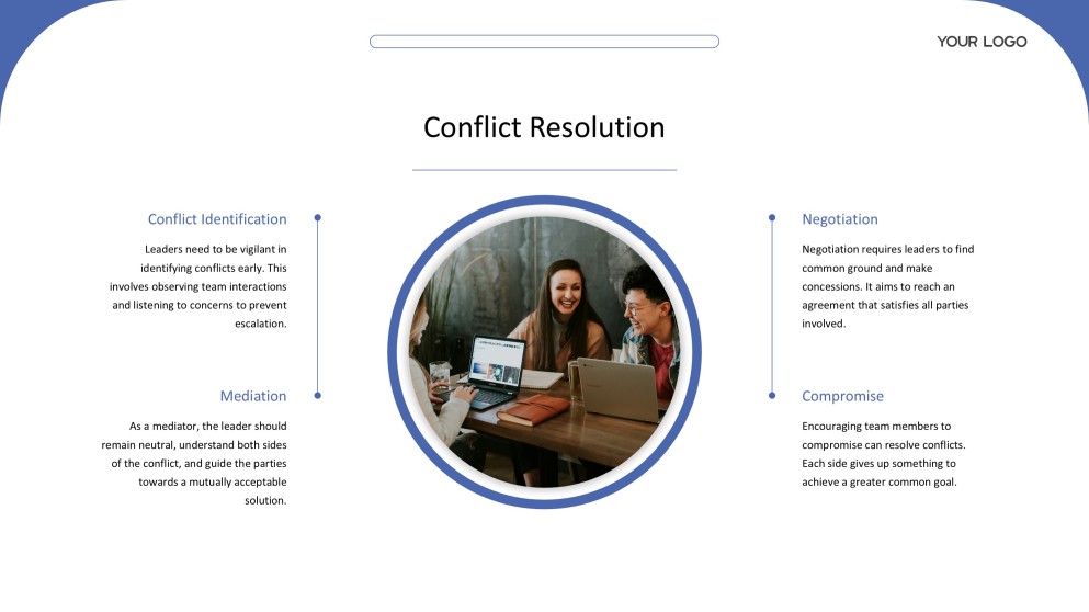 Plantilla de presentación PPT de liderazgo de estilo empresarial profesional azul y blanco