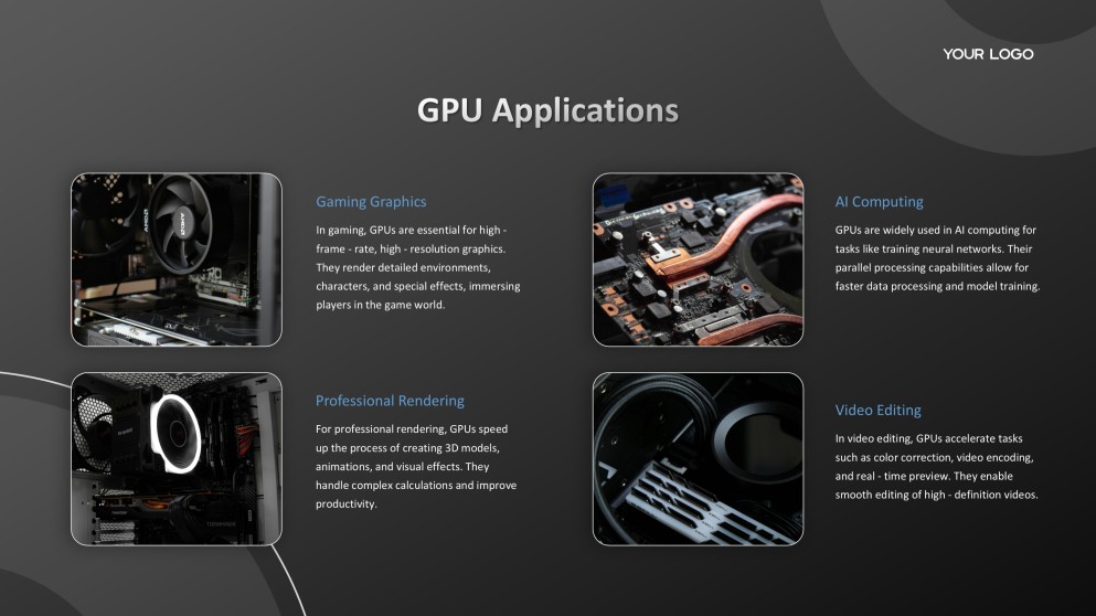 Черная современная технологическая презентация компьютерного оборудования PPT с изображениями