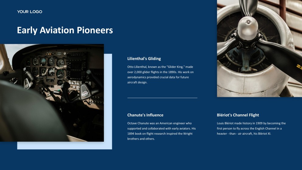 Blue Aviation PPT Template featuring Polished Plane Imagery