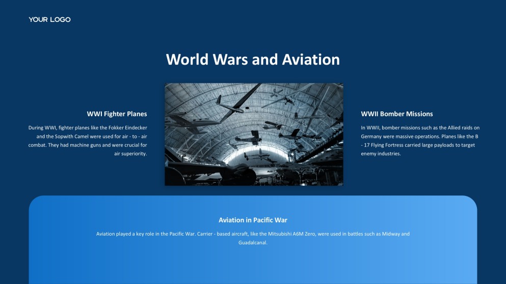 Blue Aviation PPT Template featuring Polished Plane Imagery