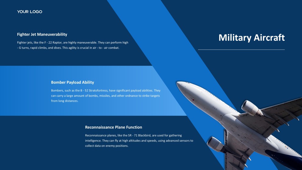 Blue Aviation PPT Template featuring Polished Plane Imagery
