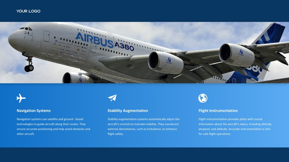 Blue Aviation PPT Template featuring Polished Plane Imagery