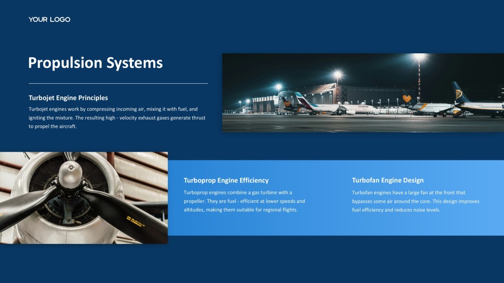 Blue Aviation PPT Template featuring Polished Plane Imagery