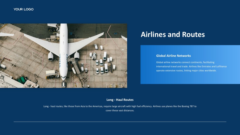 Blue Aviation PPT Template featuring Polished Plane Imagery