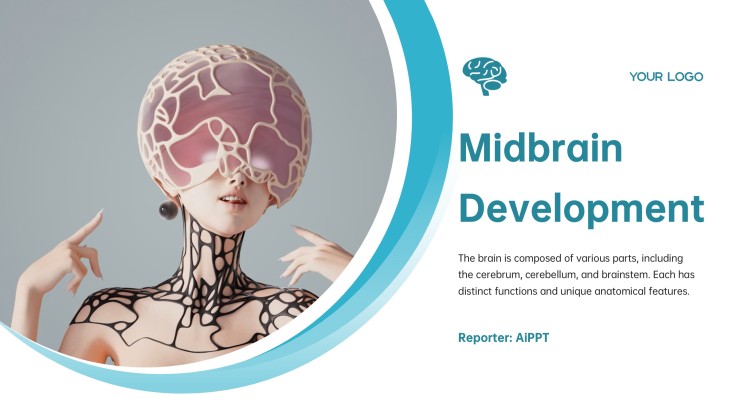 Blue Midbrain Activation Course PowerPoint Template with Brain Graphics