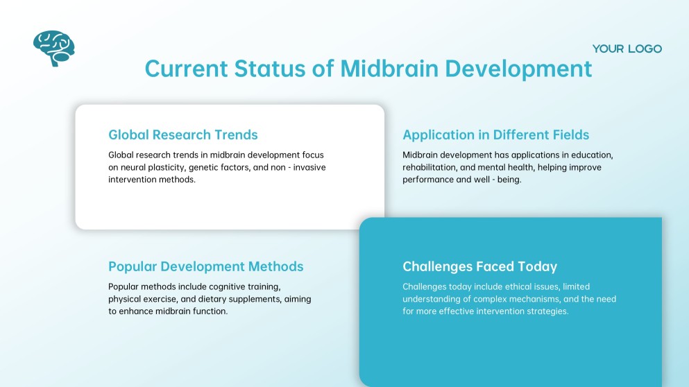 Blue Midbrain Activation Course PowerPoint Template with Brain Graphics