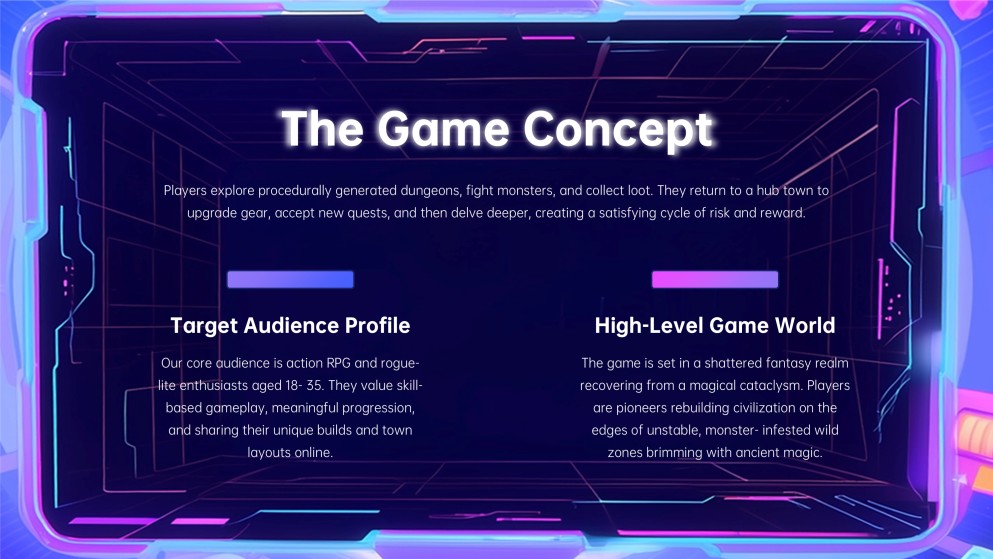 Präsentation für ein Game-Design-Pitch Deck