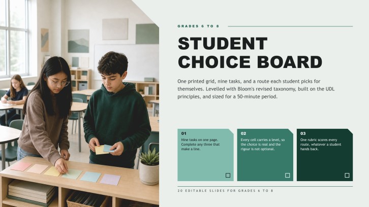 Student Choice Board for Middle School Presentation
