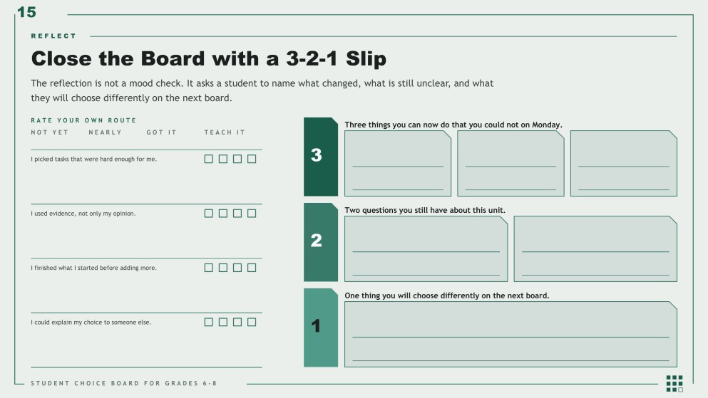 Student Choice Board for Middle School Presentation